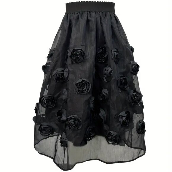 NEW! COQUETTE GIRL ROSES ORGANZA TULLE MIDI SKIRT - Picture 3 of 4